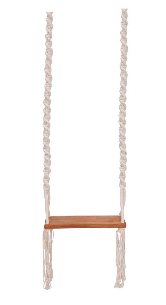 Wooden swing with white rope on a white background