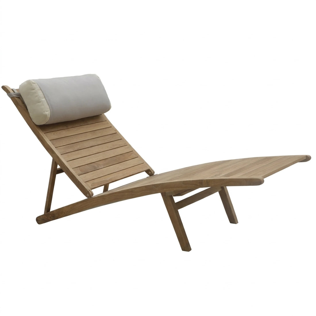 Adjustable Deck Chair Savana teak reclining deck chair with headrest cushion, angled view