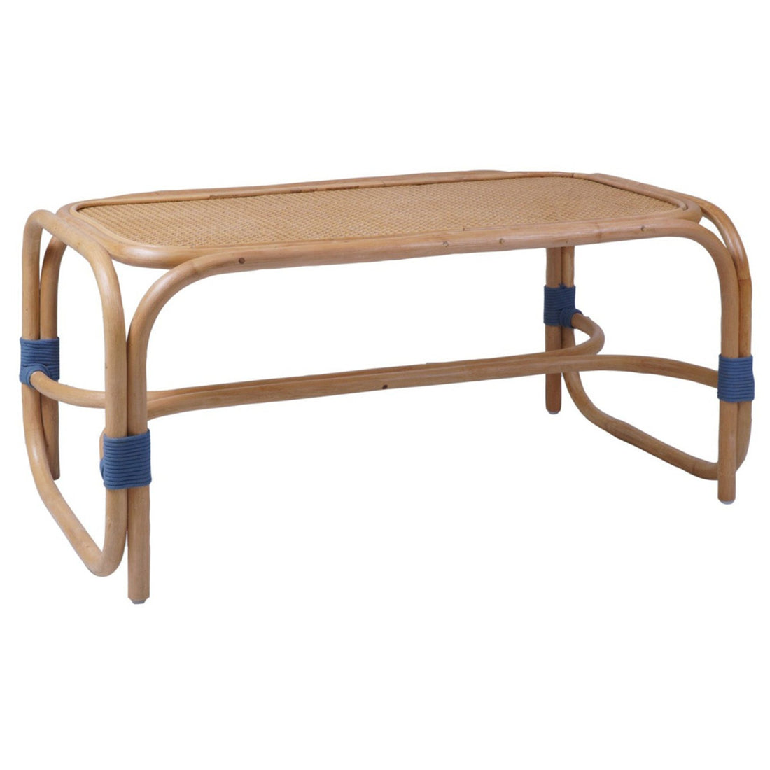 Coffee Table Capriccio with blue accent wrap, angled view