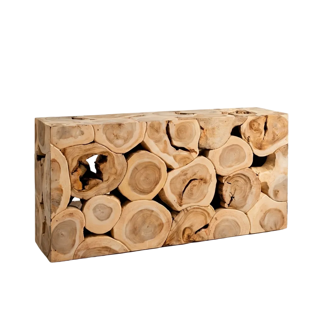 Wooden log holder made from stacked wooden logs 