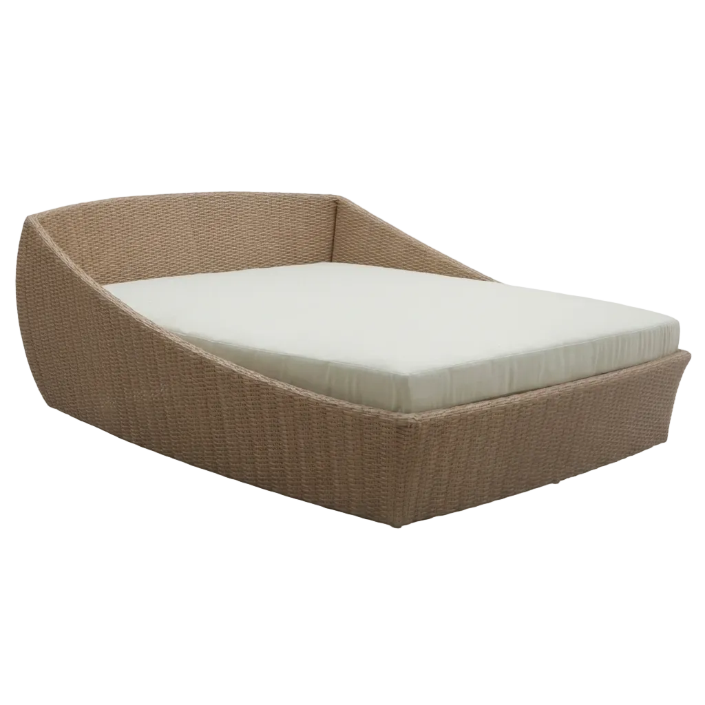 Wicker outdoor lounge chair with white cushion 