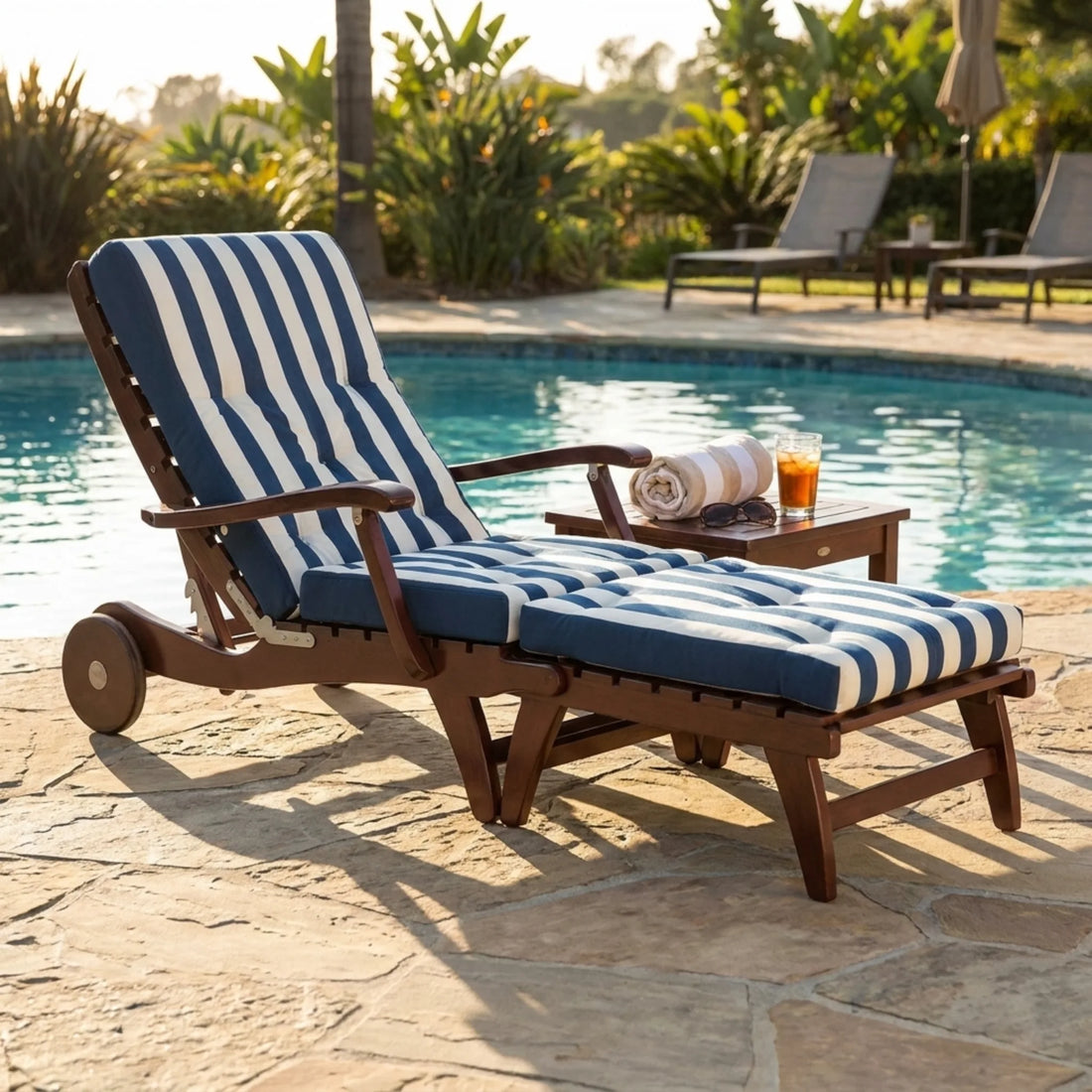 Deckchair Peninsula striped deck chair styled by a poolside lounge area