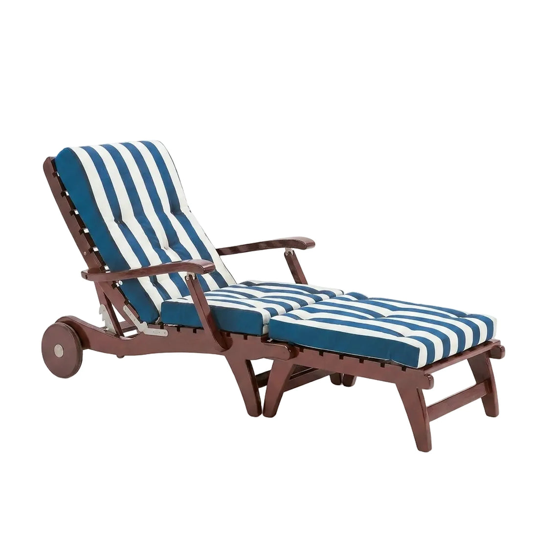 Deckchair Peninsula wooden reclining deck chair with blue and white striped cushion