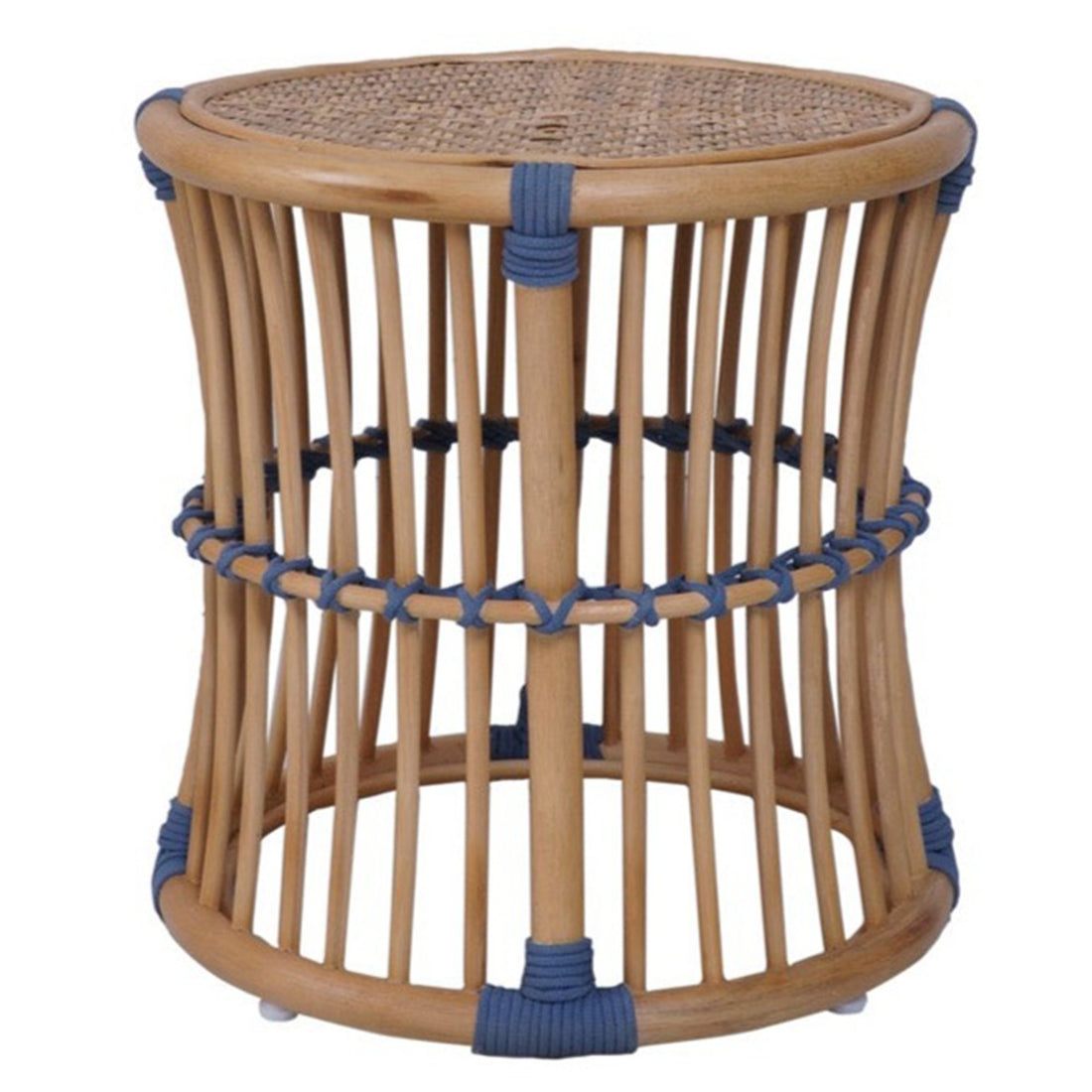 Drum Side Table Capriccio with blue accent wrap, front view