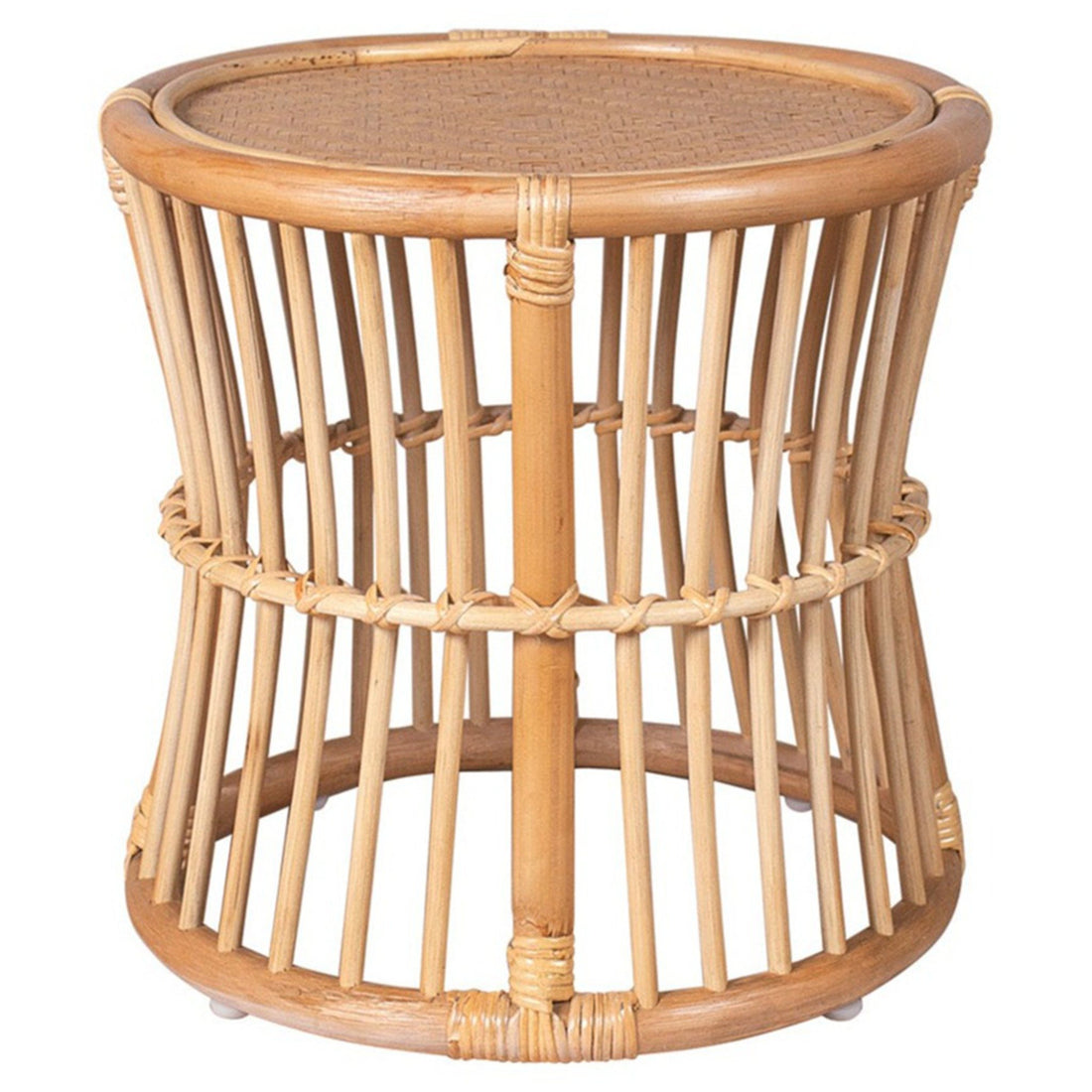 Drum Side Table Capriccio in natural rattan, front view