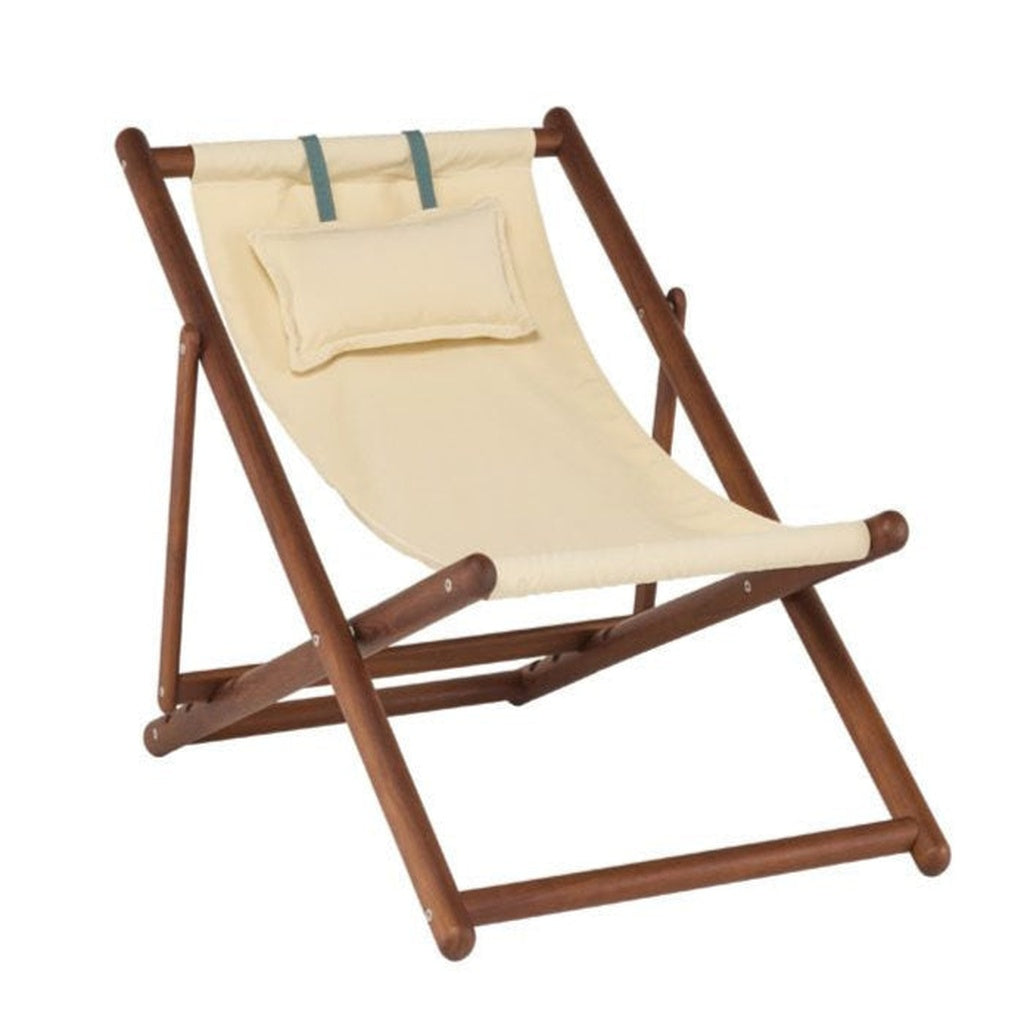 Lignes adjustable wooden deck chair with fabric sling