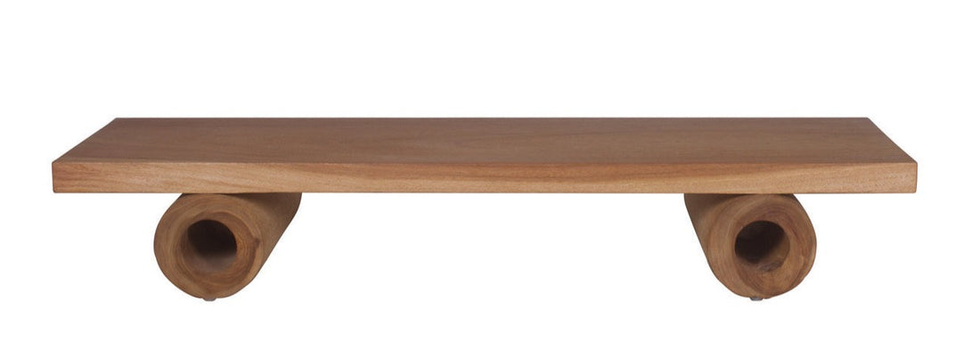A rectangular coffee table made of suar wood with hollow legs positioned horizontally.