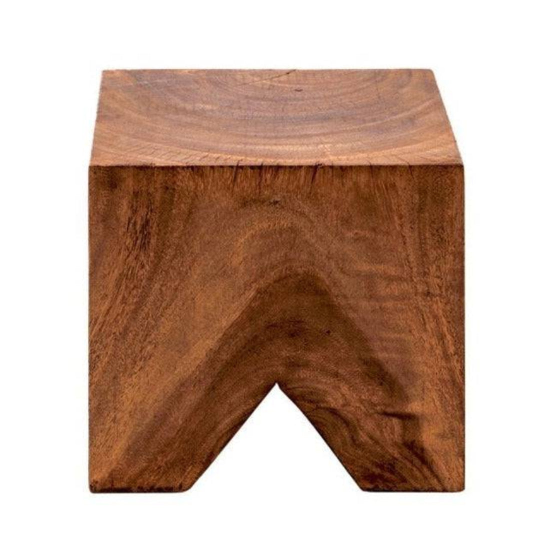 A brown wooden stool with a simple, clean design, viewed from a slightly elevated angle.