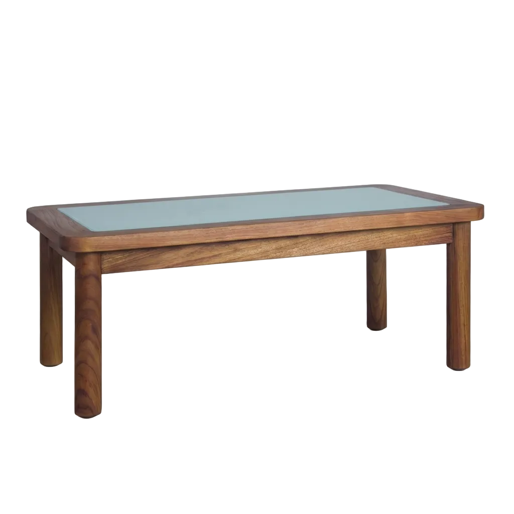 Wooden table with a glass top