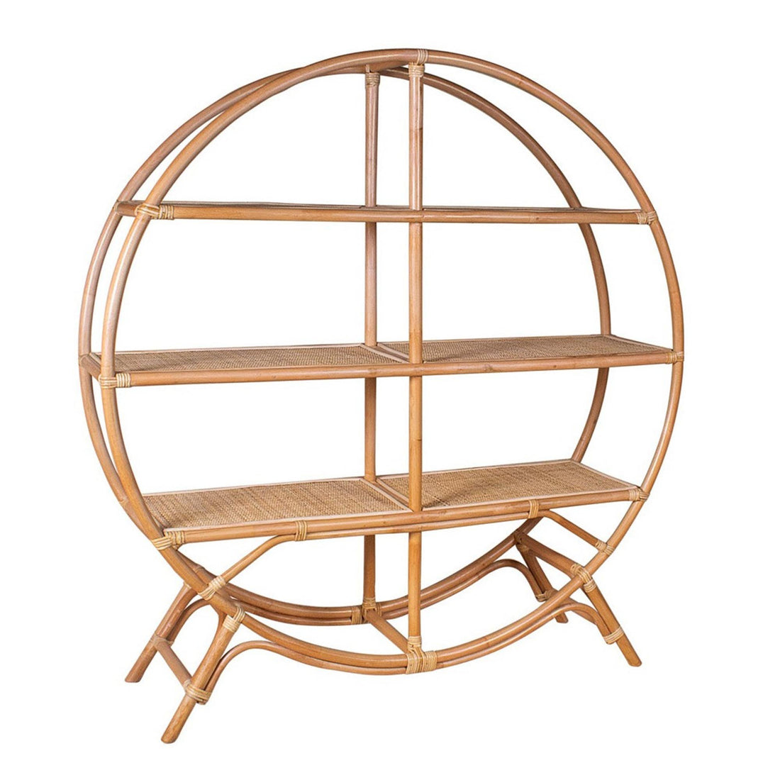 Round Bookshelf Desire in natural rattan, front view