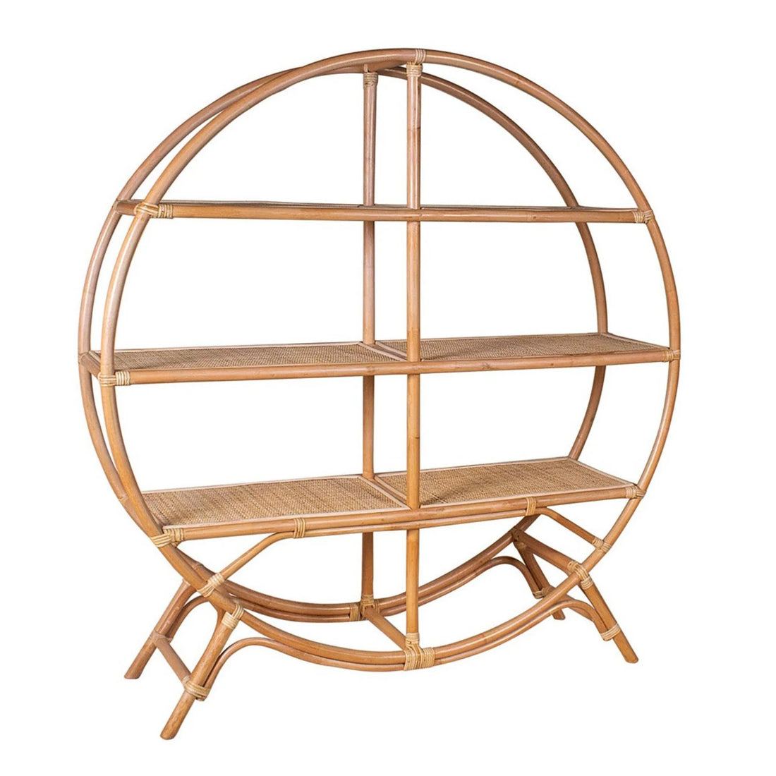 Round Bookshelf Desire handcrafted rattan bookshelf with natural finish