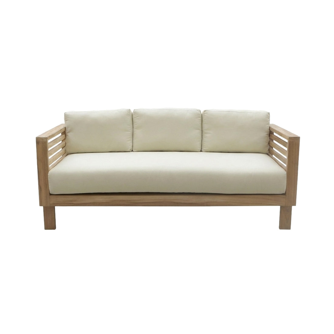 Saint Tropez sofa with beige cushions and wooden frame