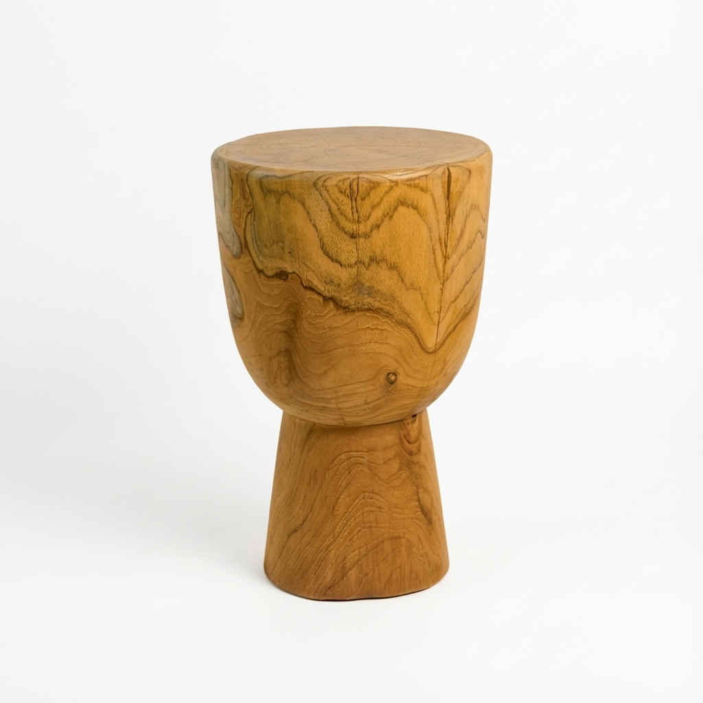 Wooden stool with a natural finish on a white background