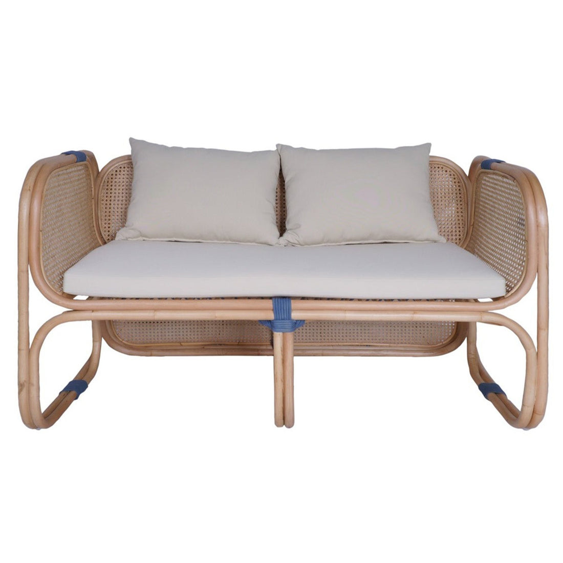 Sofa Capriccio with blue accent wrap, front view