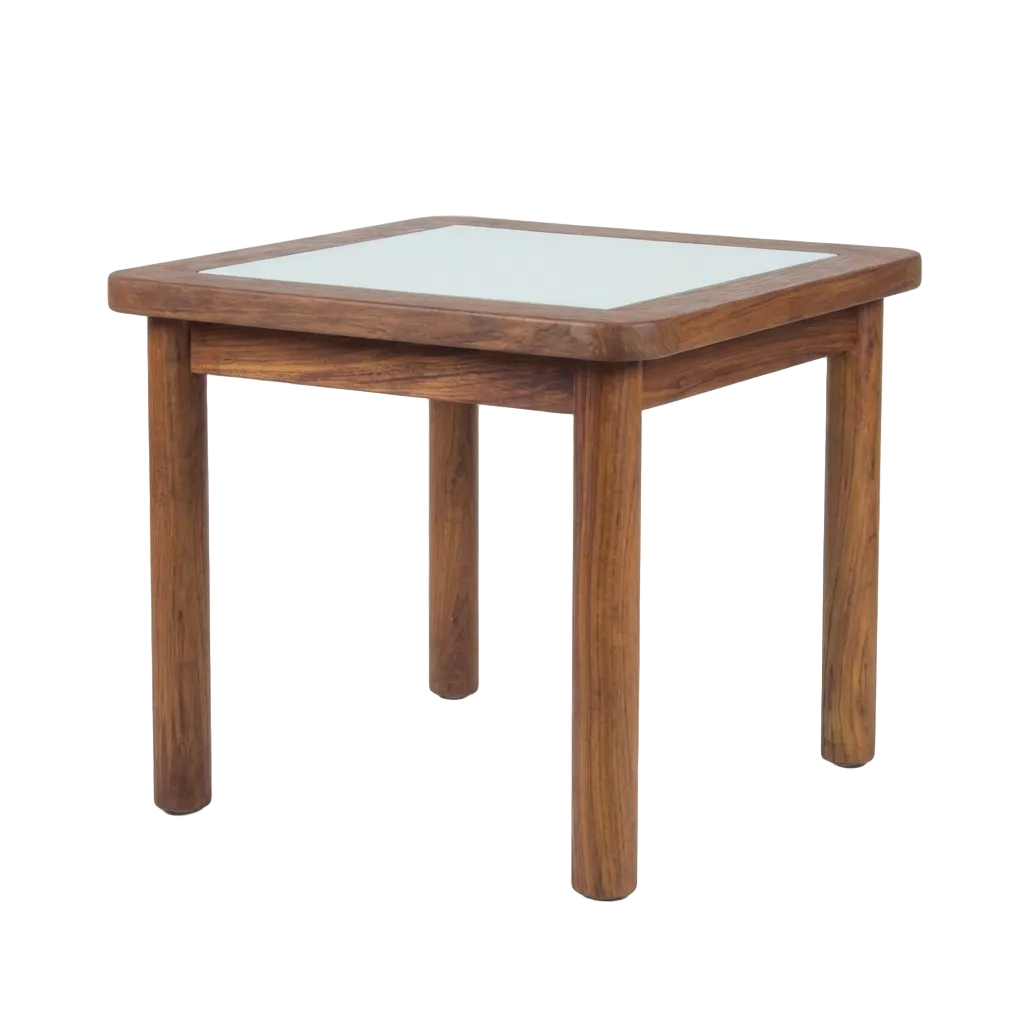 Wooden side table with a glass top 