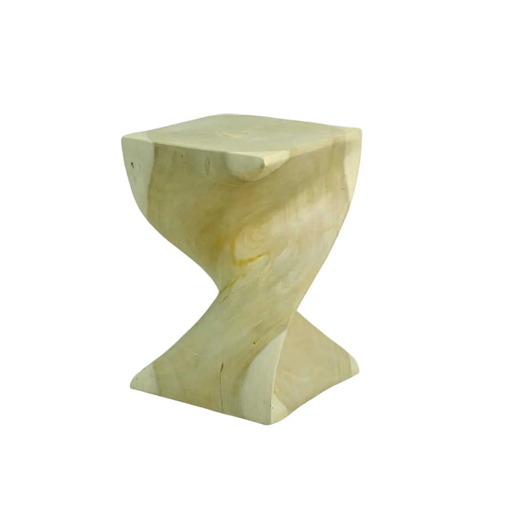 Wooden stool with a unique, twisted design 