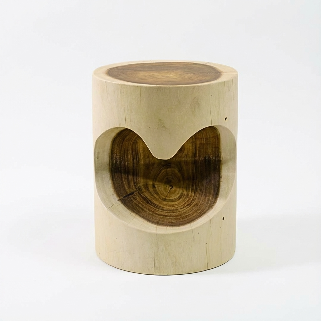Wooden stool with a natural finish on a white background