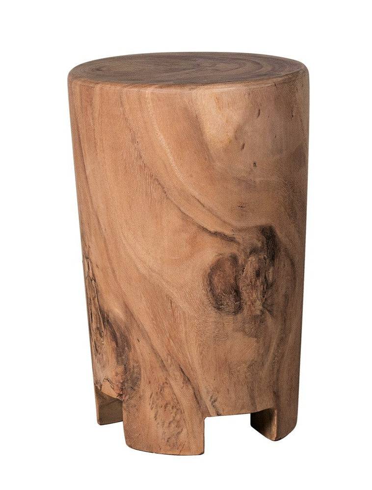A low, cylindrical Side Table Suar made of Suar wood with visible grain patterns