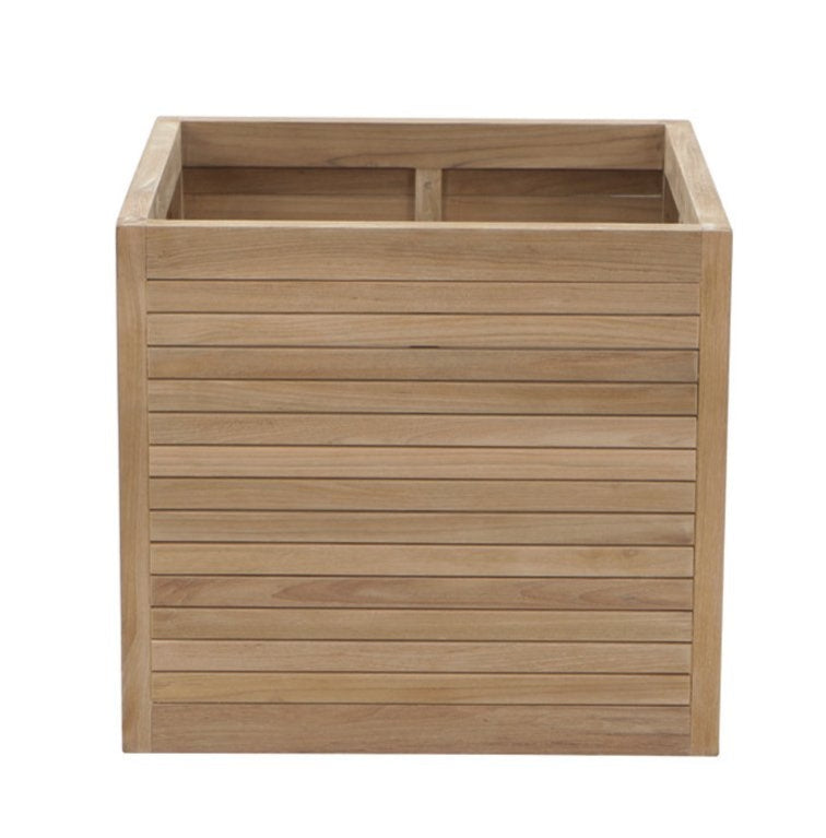 Wooden planter box with slatted design 
